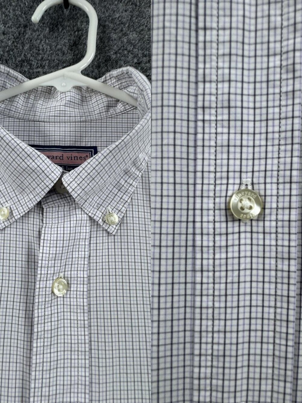Vineyard Vines Logo Check Button-Down Purple Medium Long Sleeve Mens Preppy